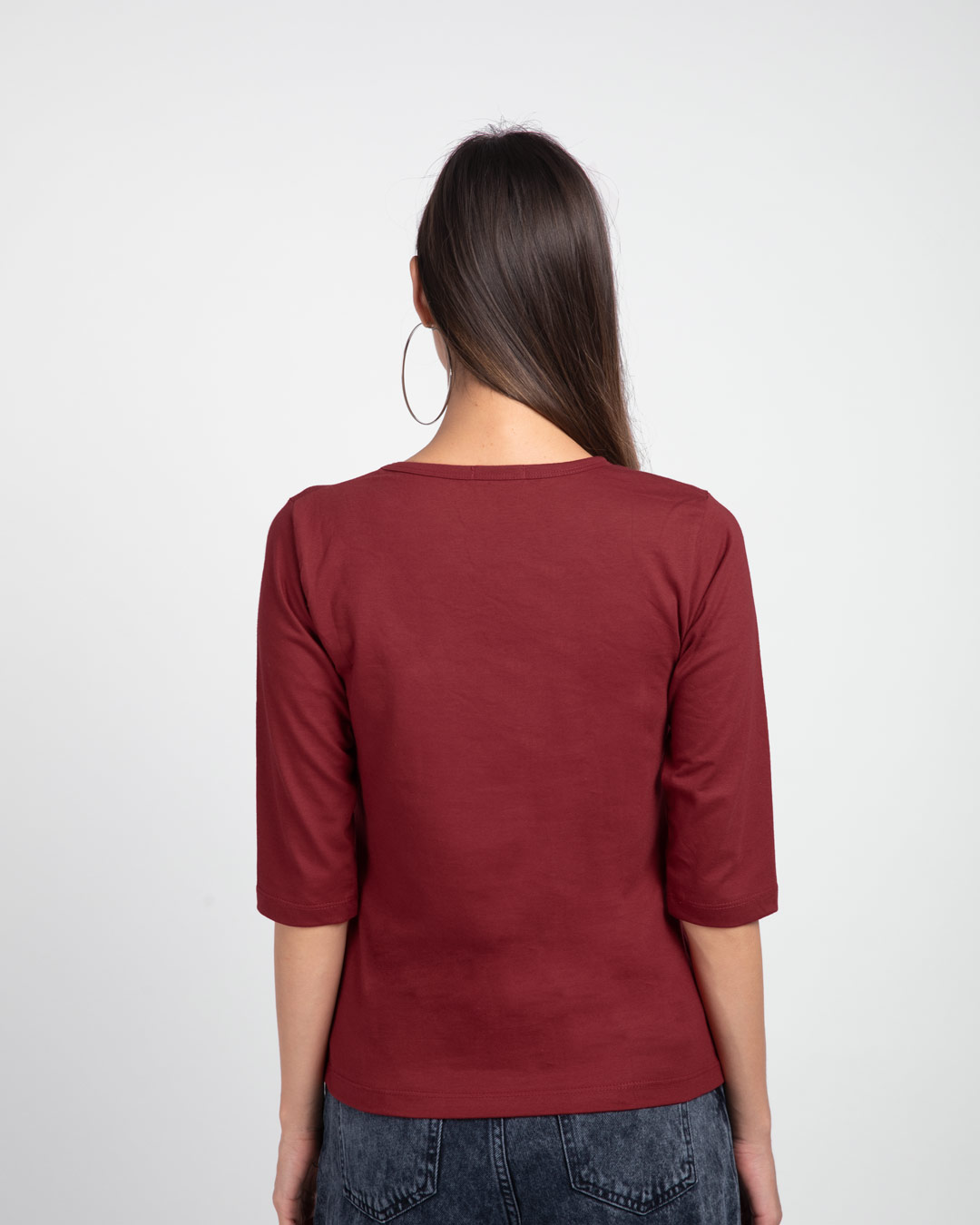 Shop Working From Home Round Neck 3/4 Sleeve T-Shirt Scarlet Red-Back