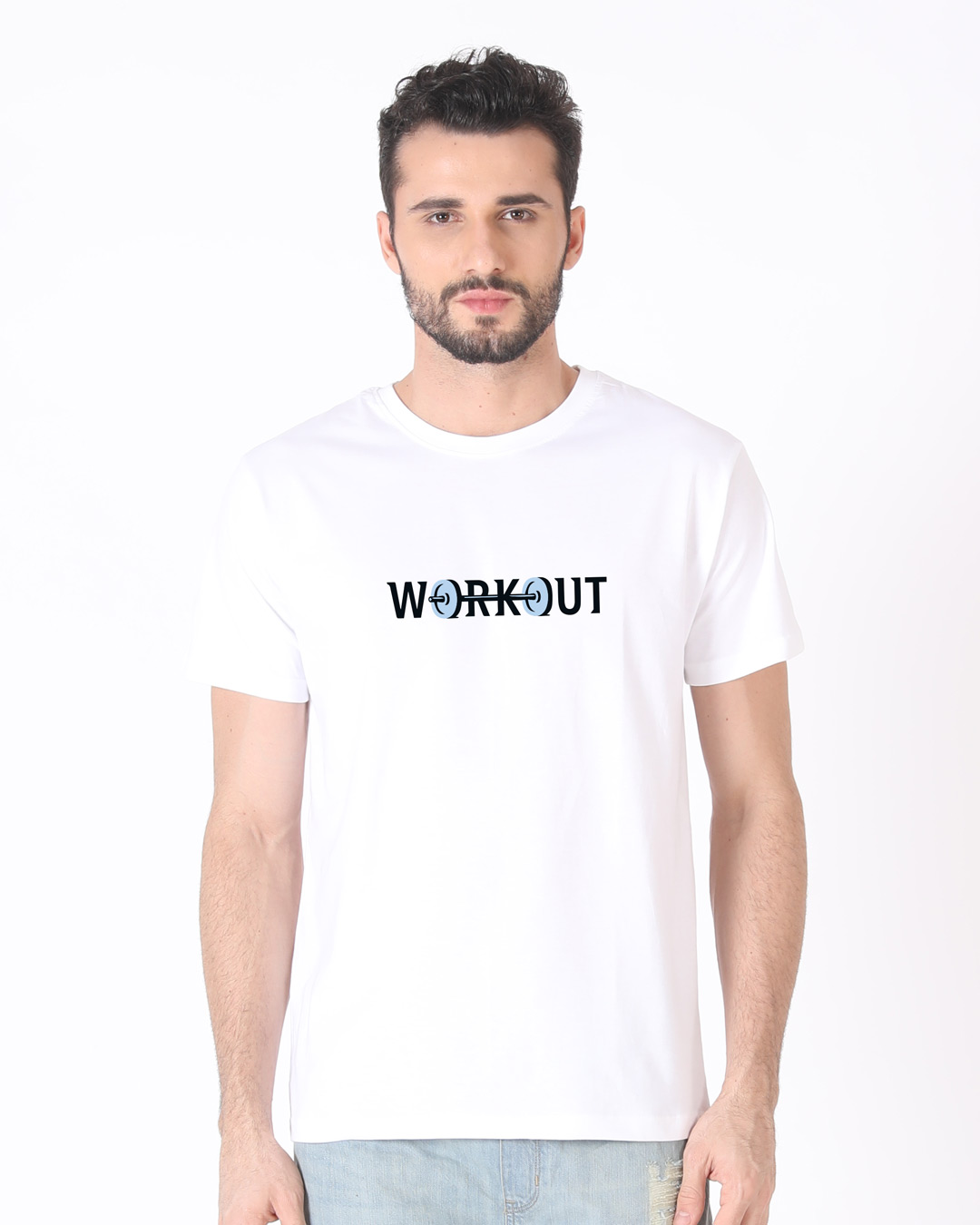 Shop Workout Dumbbells Half Sleeve T-Shirt-Back