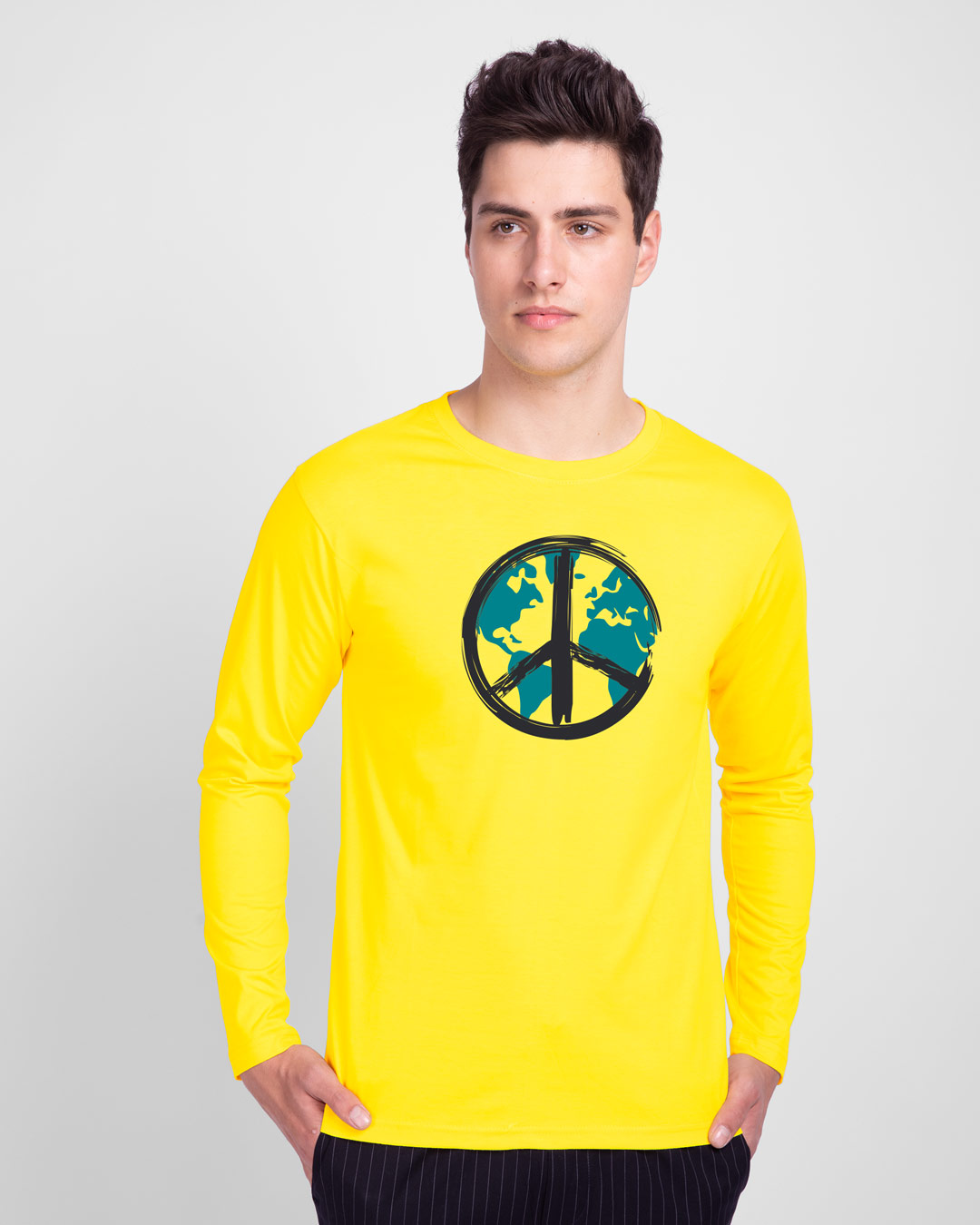 Shop Men's Yellow World Peace Graphic Printed T-shirt-Back