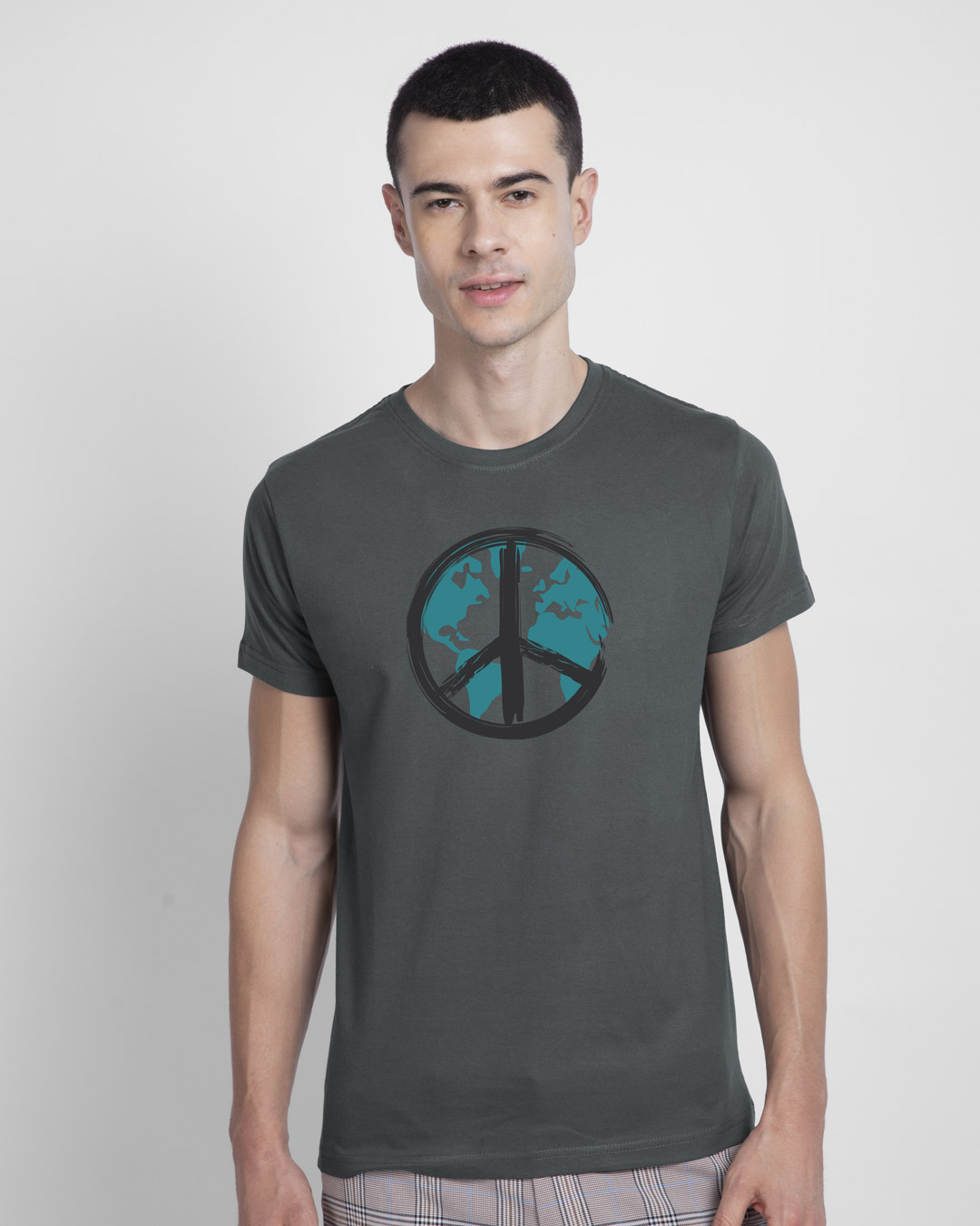 

World Peace Half Sleeve T-Shirt Men' Printed T-Shirts Bewakoof.com, Grey
