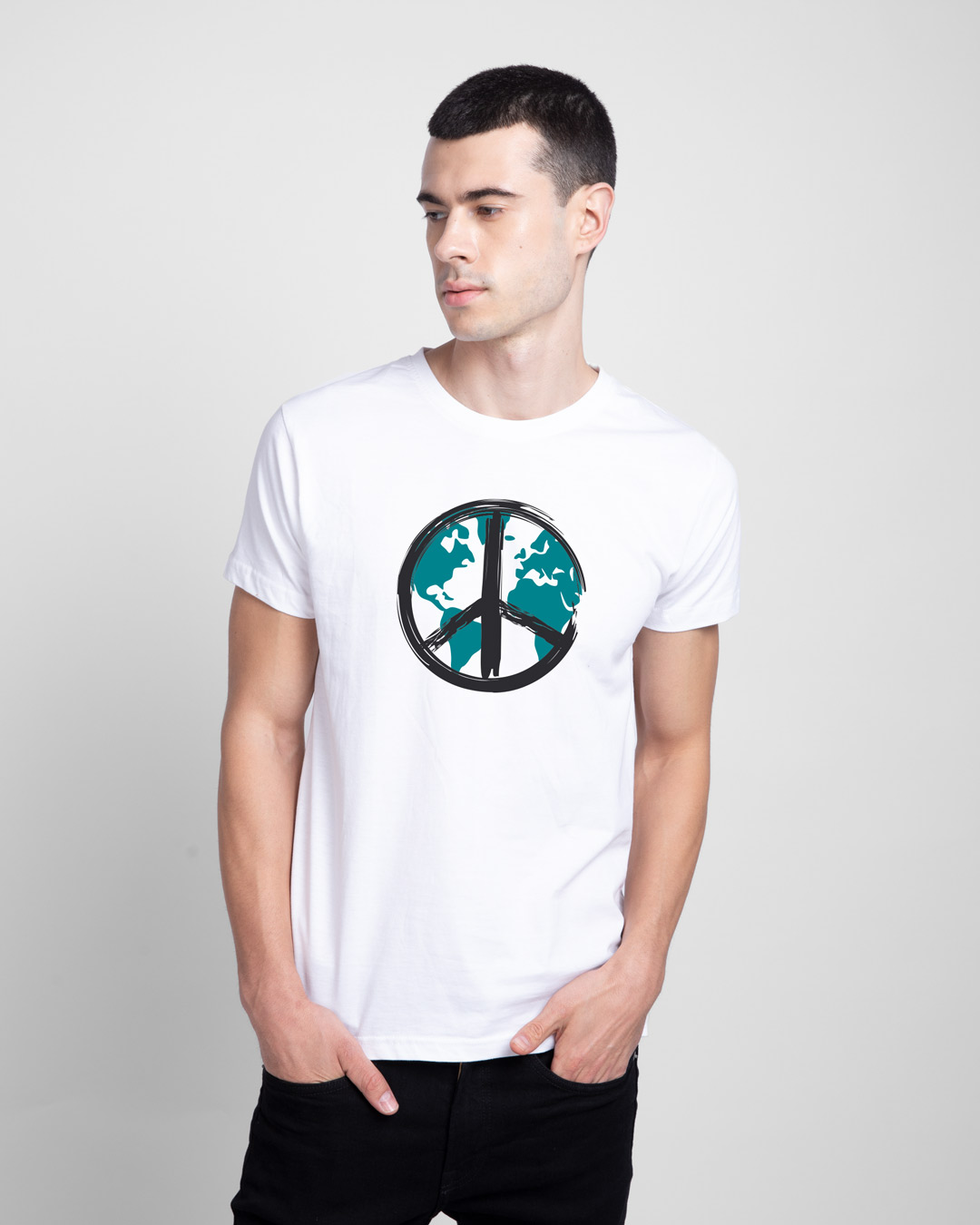 

World Peace Half Sleeve T-Shirt Men' Printed T-Shirts Bewakoof.com, White