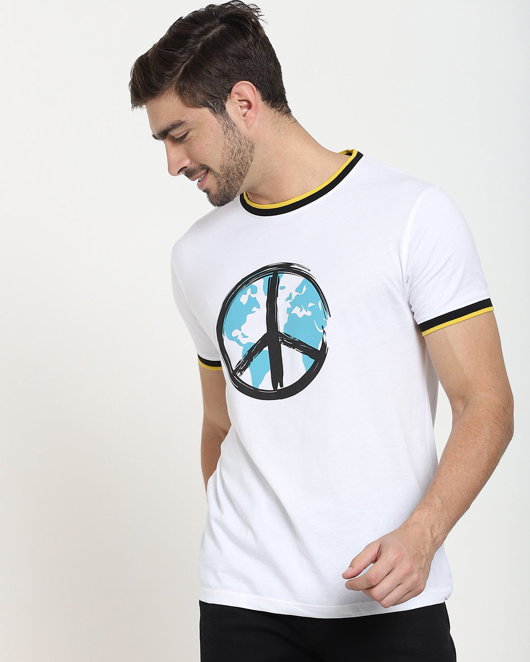 Shop Men's White World Peace Graphic Printed Varsity T-shirt-Back