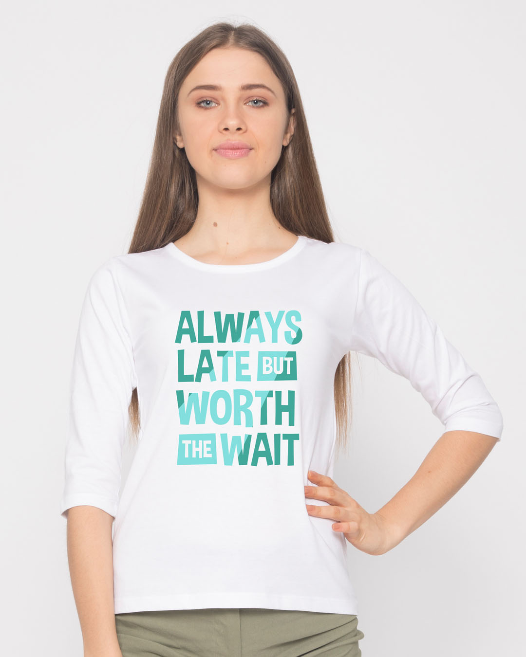 Shop Worth The Wait Round Neck 3/4th Sleeve T-Shirt-Back