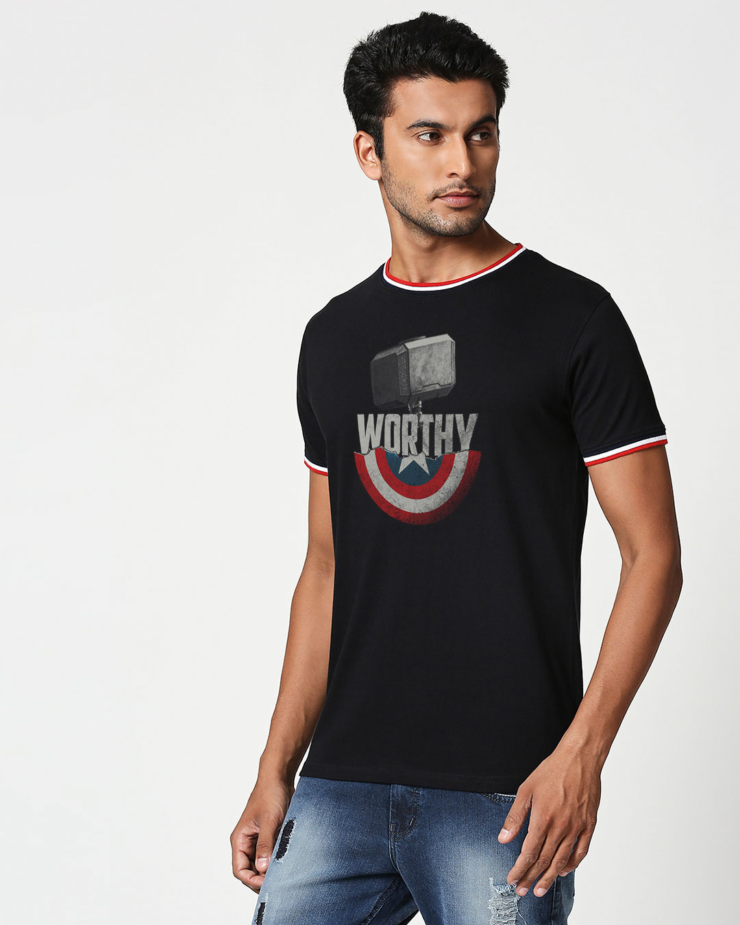 Shop Worthy Crewneck Varsity Rib H/S T-shirt-Multicolor-Back