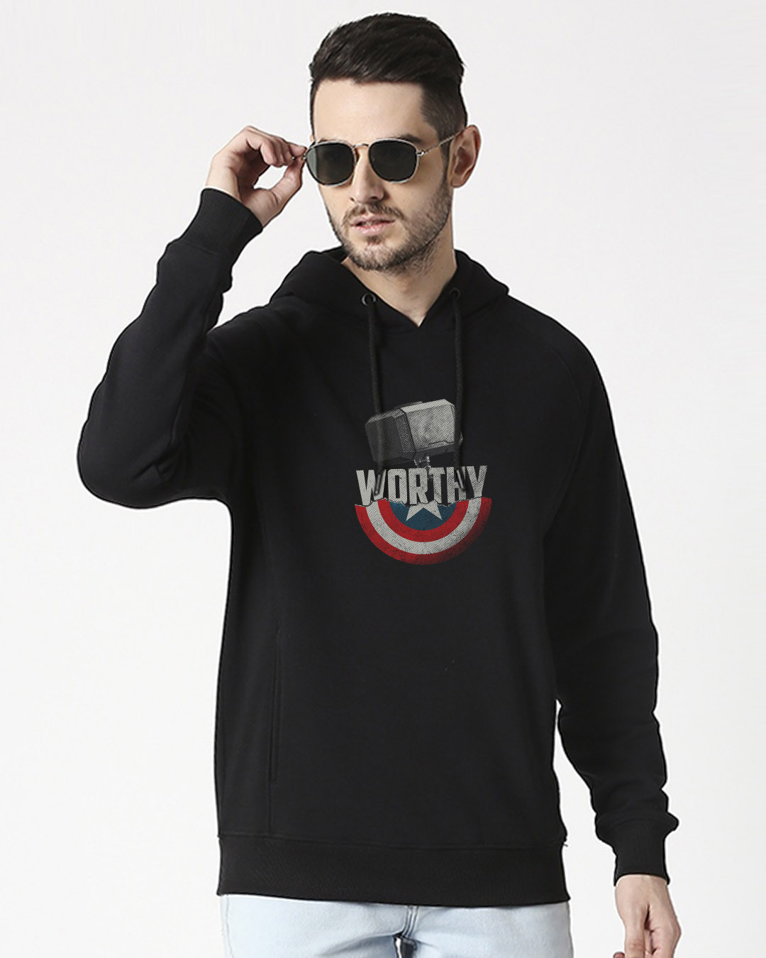 

Worthy Stylised Panel Sweatshirt Hoodie Men' Printed Cut & Sew Sweatshirt Hoodie Bewakoof.com, Black