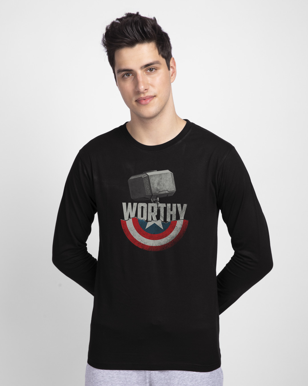 Shop Men's Black Worthy Graphic Printed T-shirt-Back