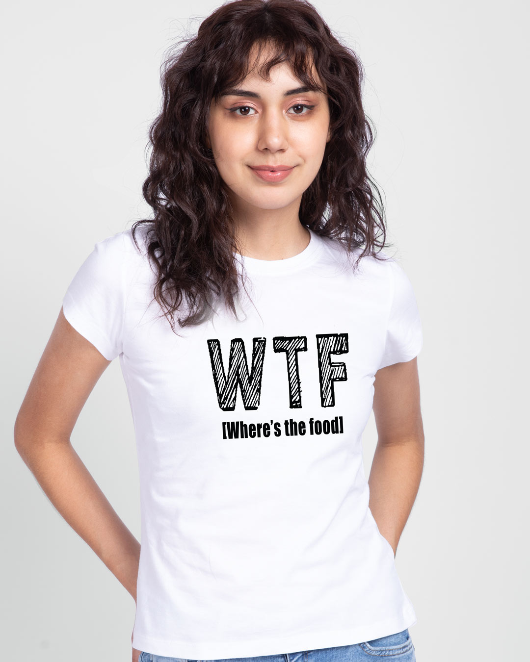 Shop WTF Food Half Sleeve Printed T-Shirt White -Back