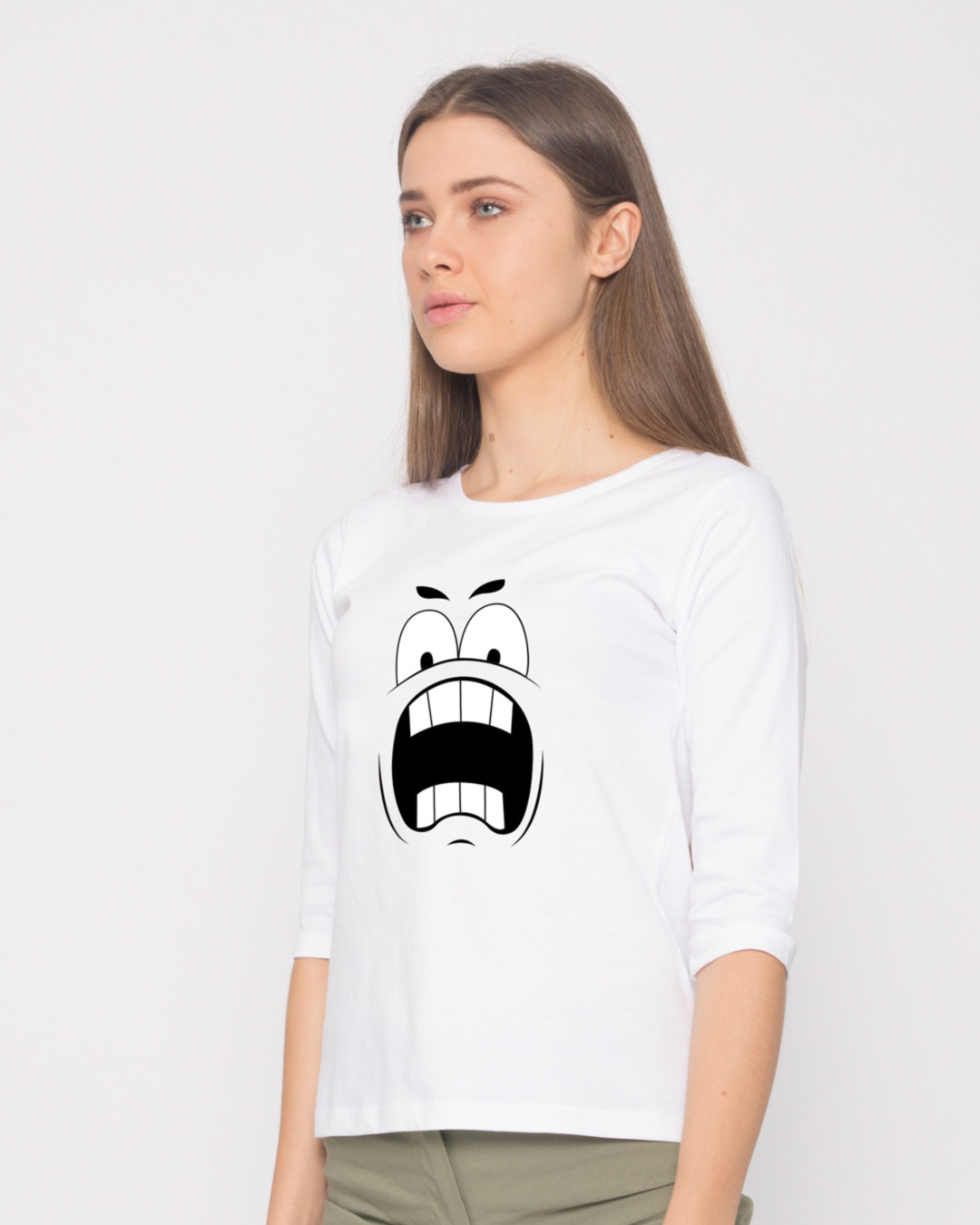 Shop Wtf Smiley Round Neck 3/4th Sleeve T-Shirt-Back