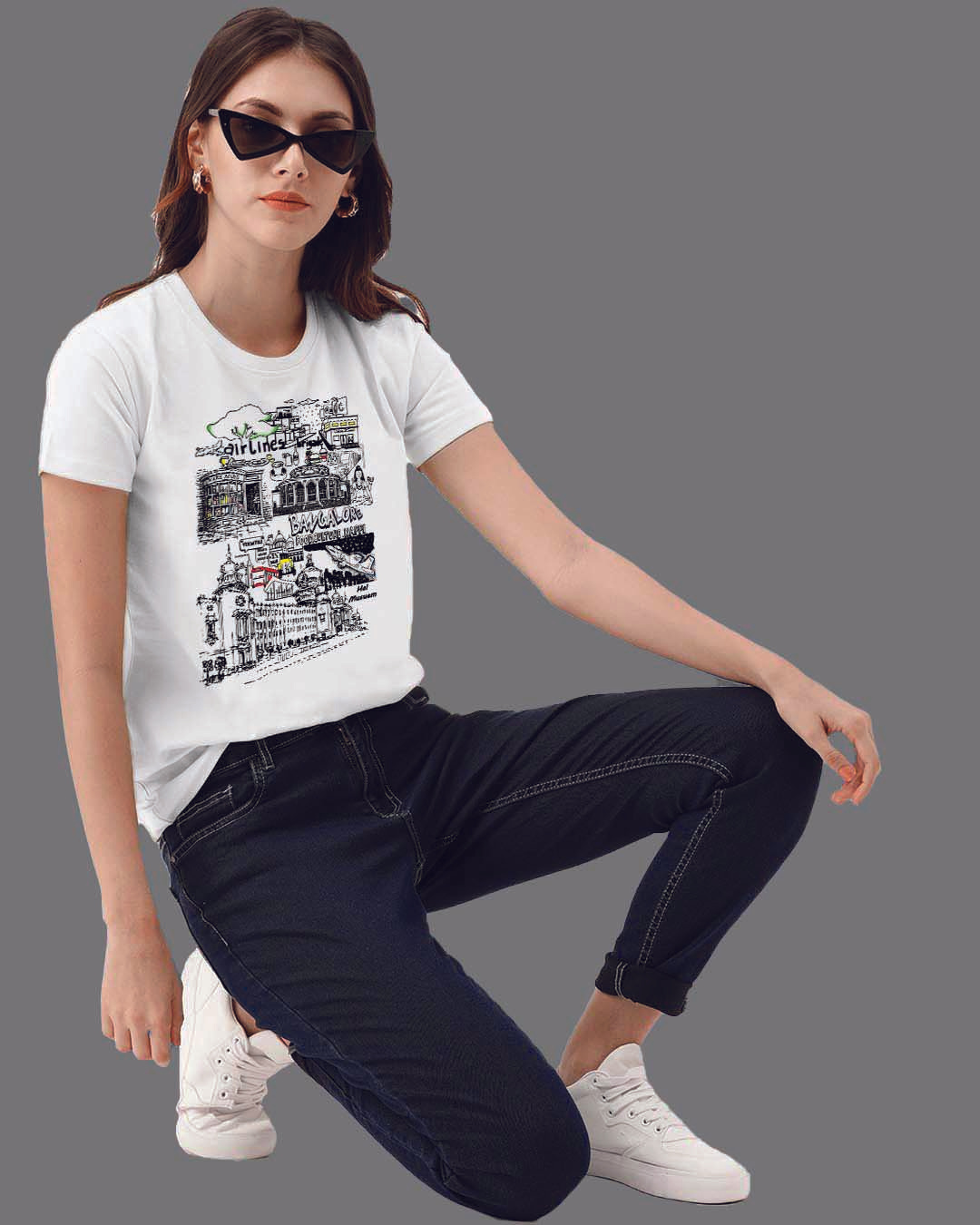 Buy Women's Bangalore Travel Doodle Premium Cotton Tshirt for Women