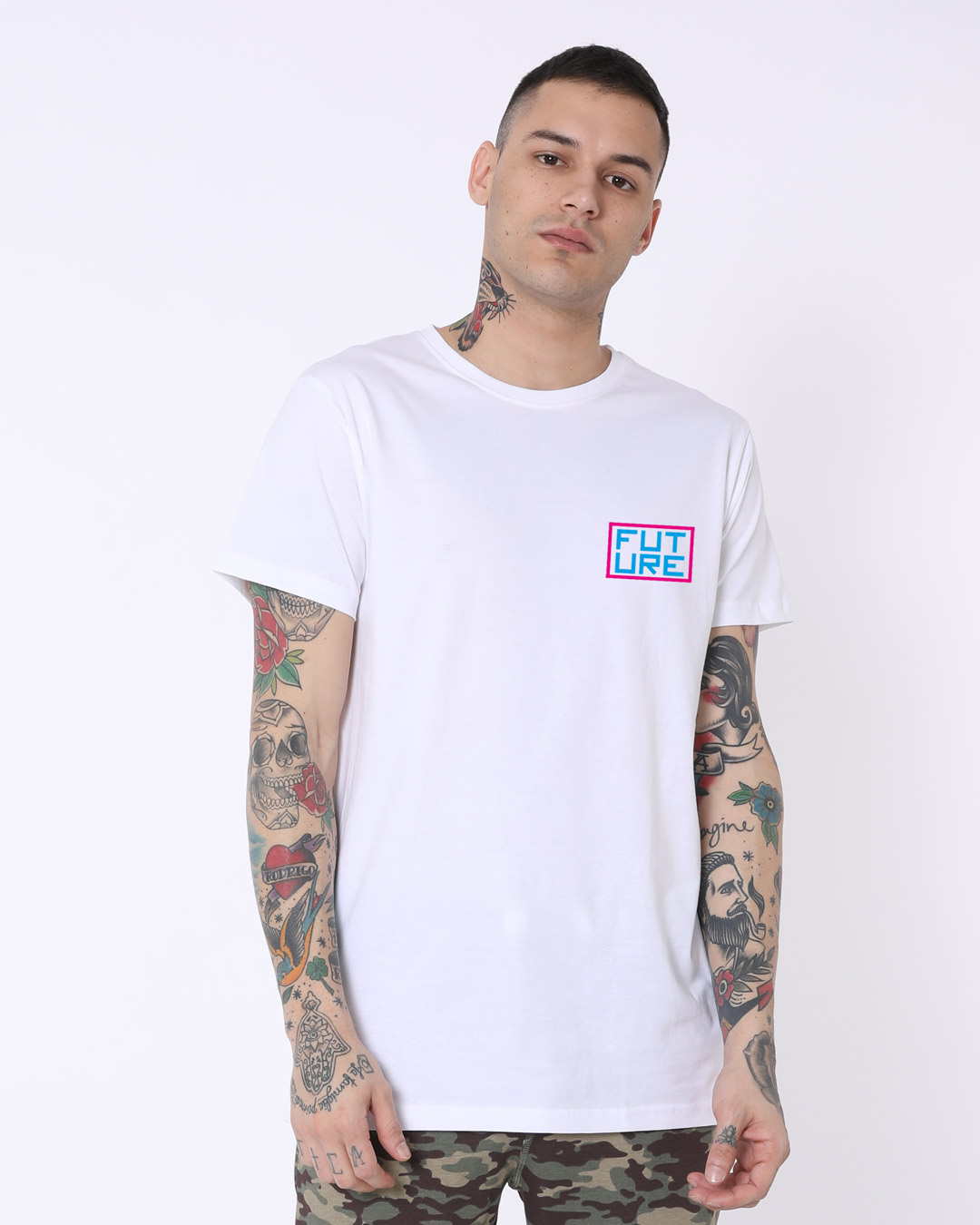 Shop Xoxo Future Half Sleeve Longline T-Shirt White-Back