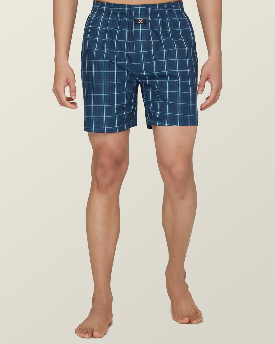 Shop Pack of 2 Men's Blue & Grey Checked Relaxed Fit Boxers-Back