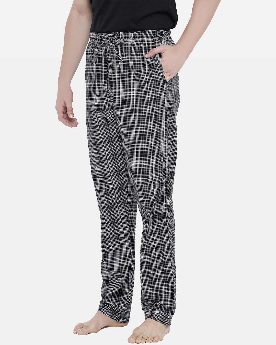 Shop Super Combed Cotton Checkered Pyjamas For Men (Pack Of 1) Black & White Checks-Back