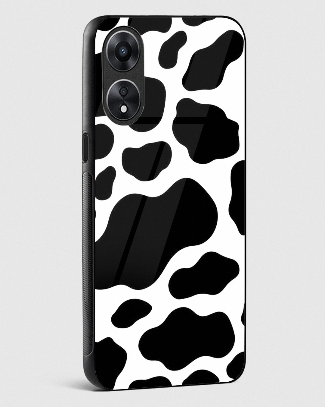 Shop Black Cow Print Premium Glass Case for Oppo A78 5G-Back