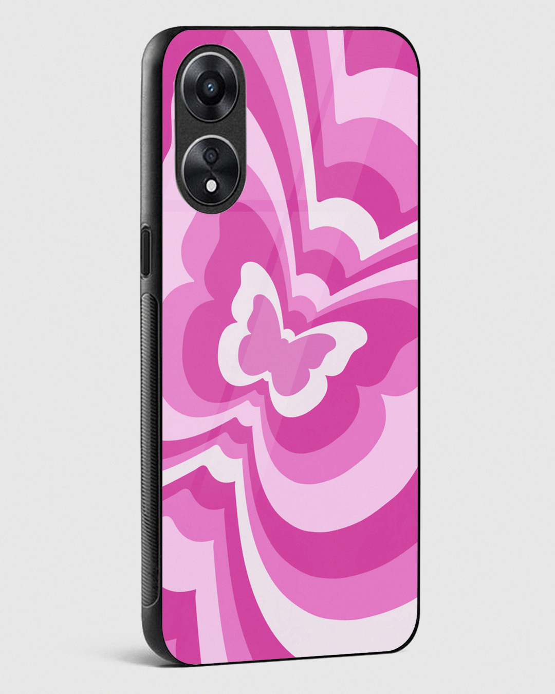 Shop Pink Butterfly Premium Glass Case for Oppo A78 5G-Back