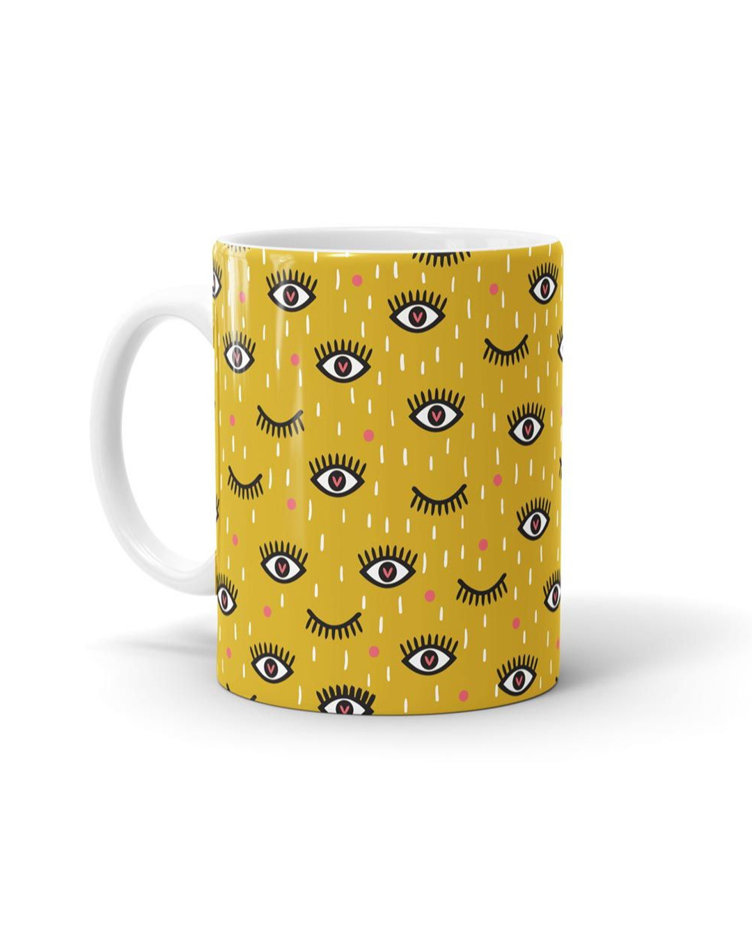 Shop Yellow All Over Eyes Doodle Printed Ceramic Coffee Mug (320 ml)-Back