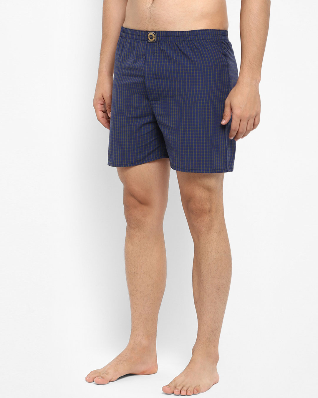 Shop | Yellow And Navy Checked Boxers-Back