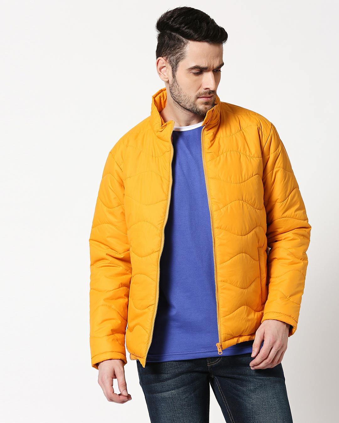 Buy Yellow Chill Block Wave Puffer Jacket for Men yellow Online at Bewakoof