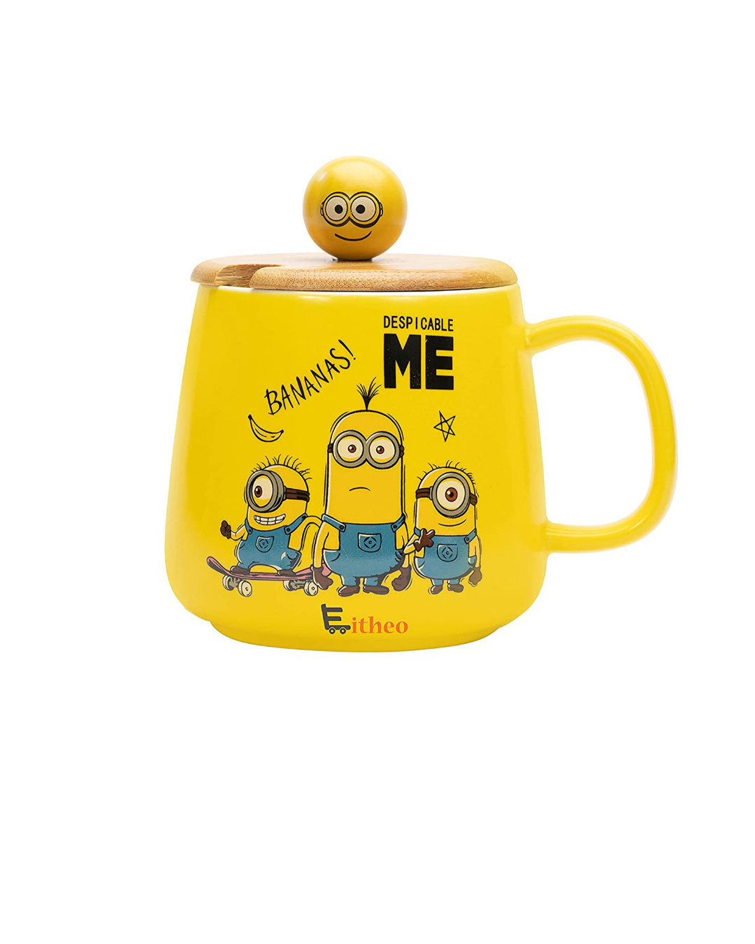 Shop Yellow Minion Ceramic Mug with Lid and Spoon (350 ml)-Back
