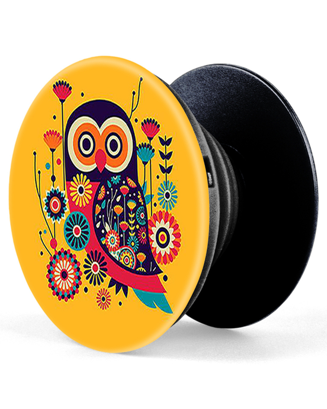 Shop Yellow Owl Vector Design Pop Socket-Back