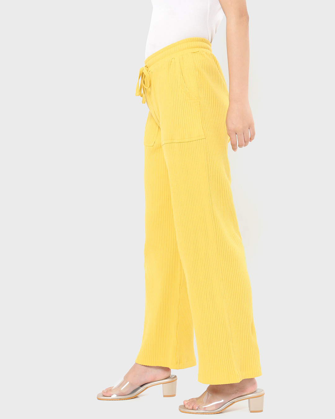 Shop Yellow Patch Pocket Casual Pants-Back
