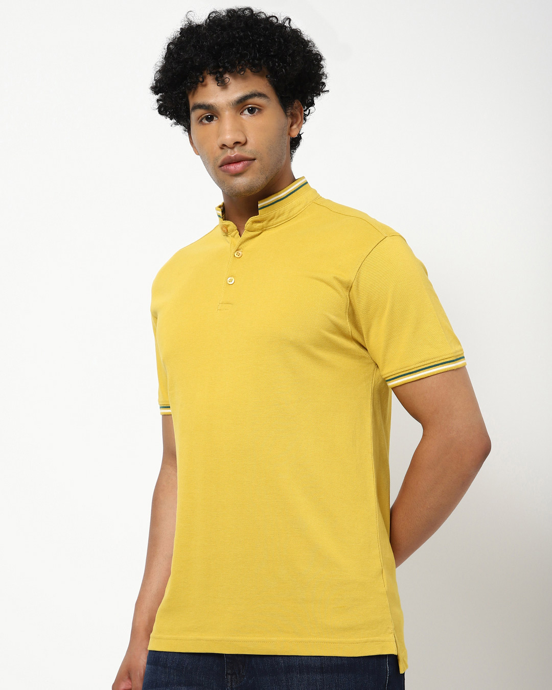 Shop Yellow Short Collar Tipping Polo-Back