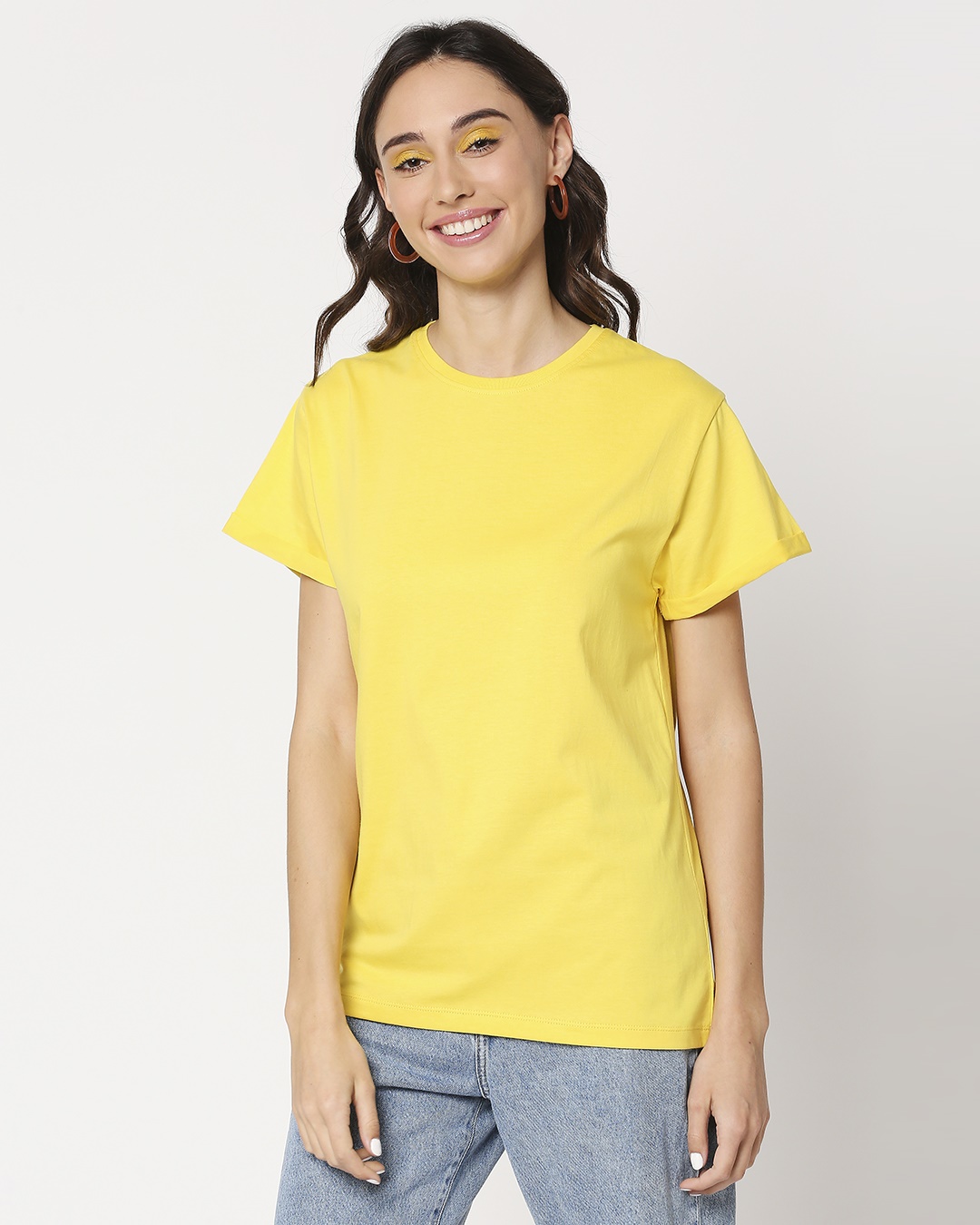 Shop Yolo Yellow Boyfriend Sleeve T-Shirt-Back