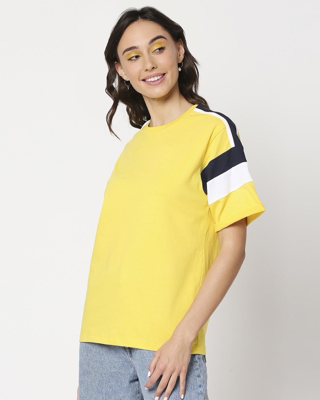 Shop Yolo Yellow Color Block Boyfriend T-Shirt-Back