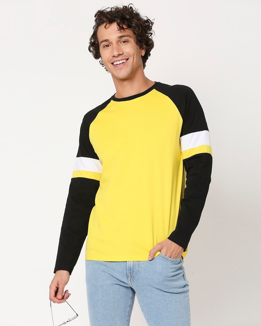 Shop Yolo Yellow Raglan Sport's Trim Full Sleeves T-Shirt-Back