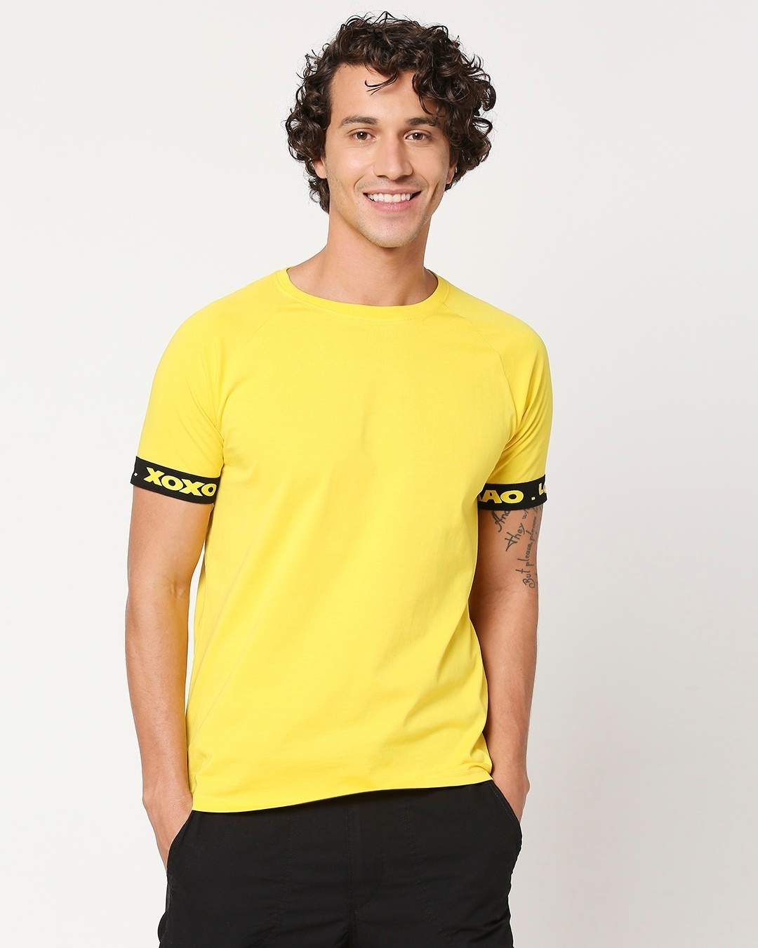 Shop Yolo Yellow Sleeve Tape Half Sleeve T-Shirt-Back