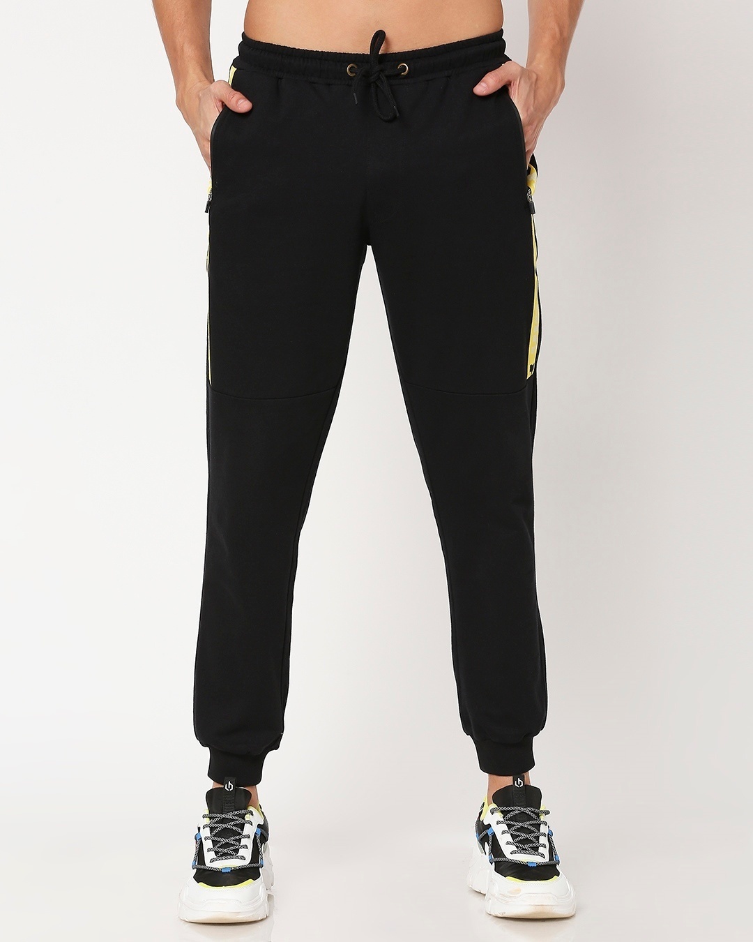Shop Yolo Yellow Tape Color Block Joggers-Back