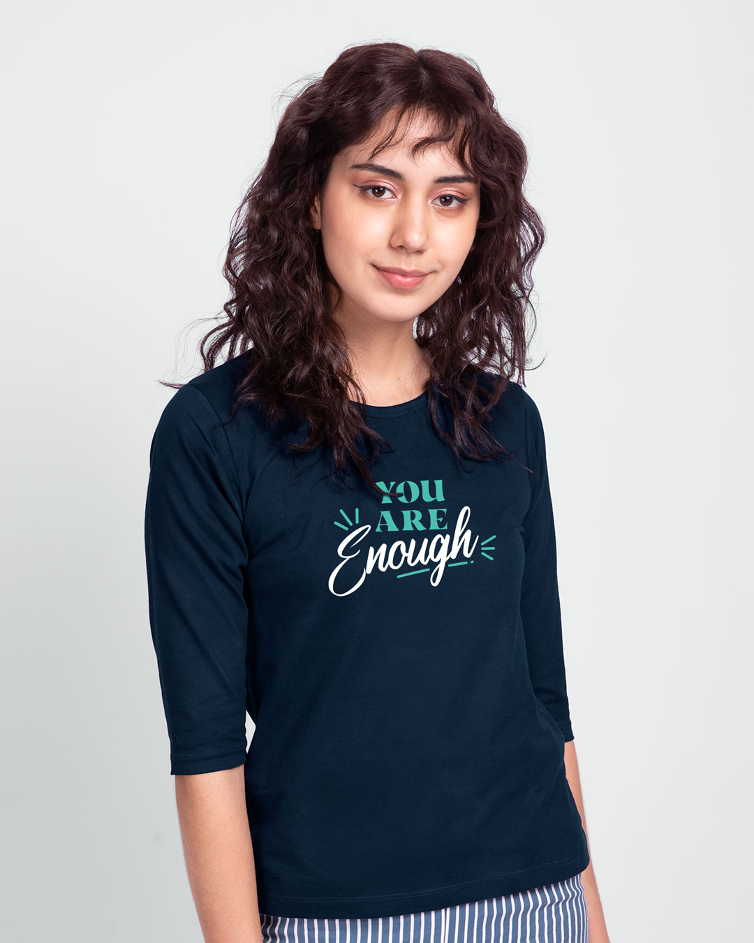 Shop You Are Enough 3/4th Sleeve Slim Fit T-Shirt Navy Blue-Back