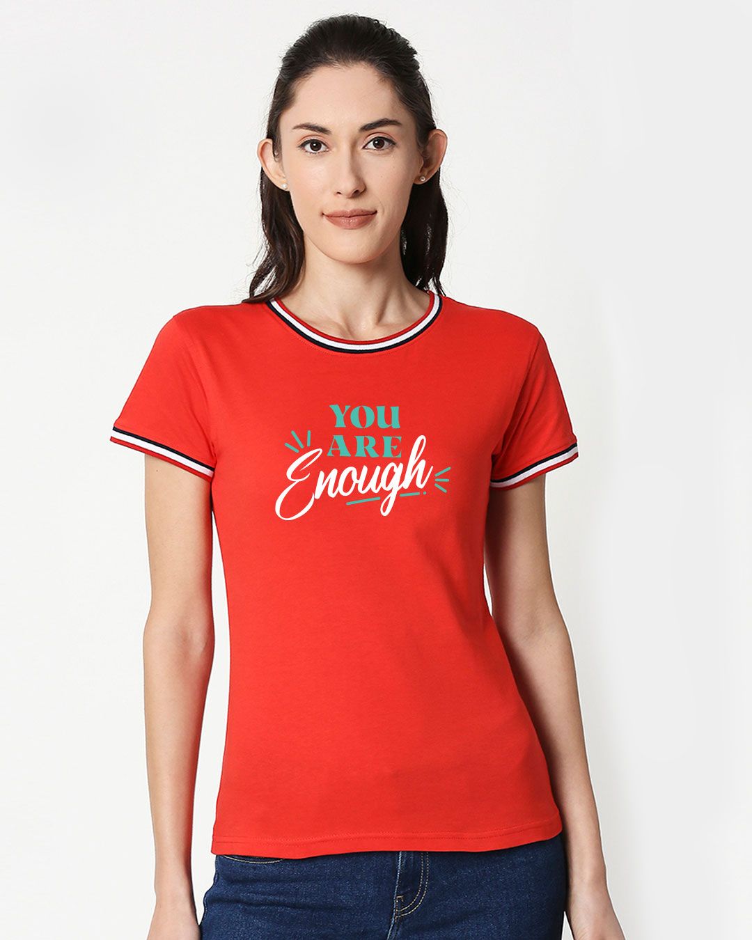 Buy You Are Enough Crewneck Varsity Rib TShirt Multicolor Online at