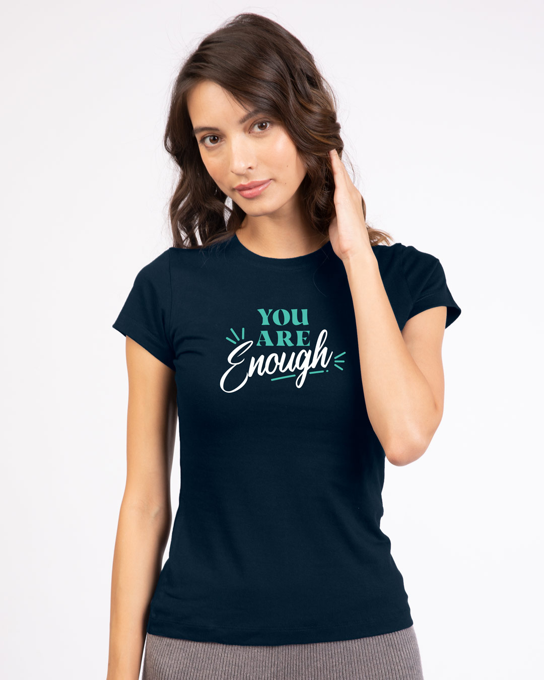 Shop You Are Enough Half Sleeve T-Shirt Navy Blue-Back