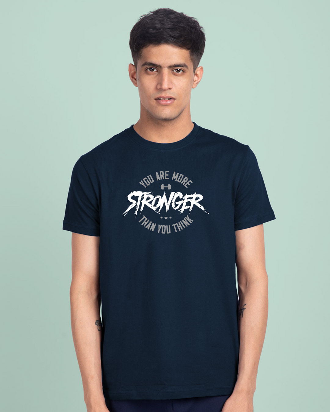 

You Are More Stronger Half Sleeve T-Shirt Men' Printed T-Shirts Bewakoof.com, Blue