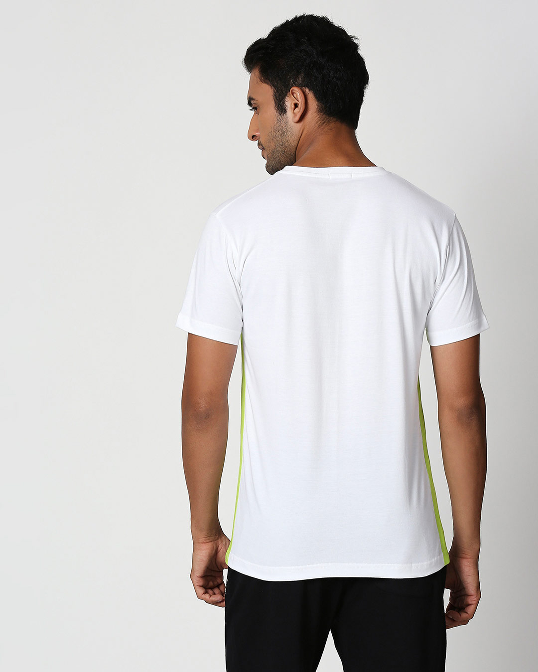 Shop Young Forever Side Contrast Side Seam Panel T-Shirt-White-Neon Green-Back