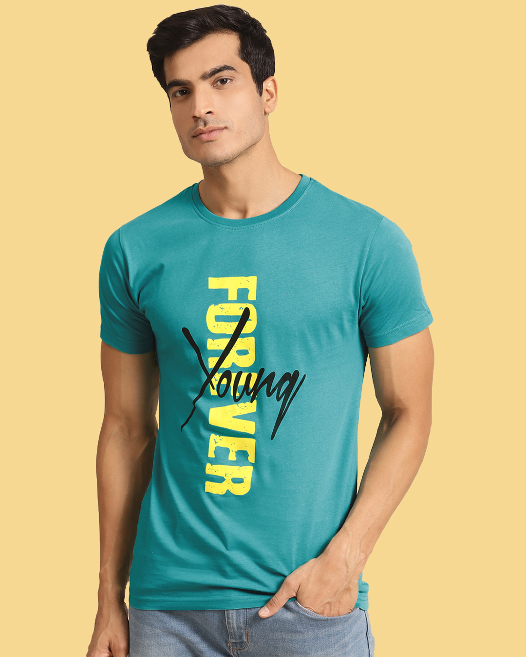 Shop Young Forever Side Half Sleeve T-Shirt-Front