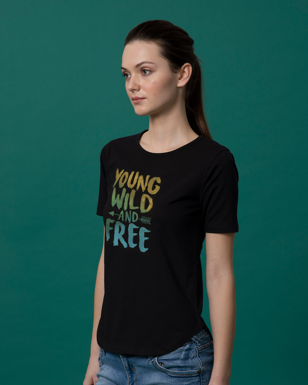 Shop Young Wild Free Colorful Basic Round Hem T-Shirt-Back