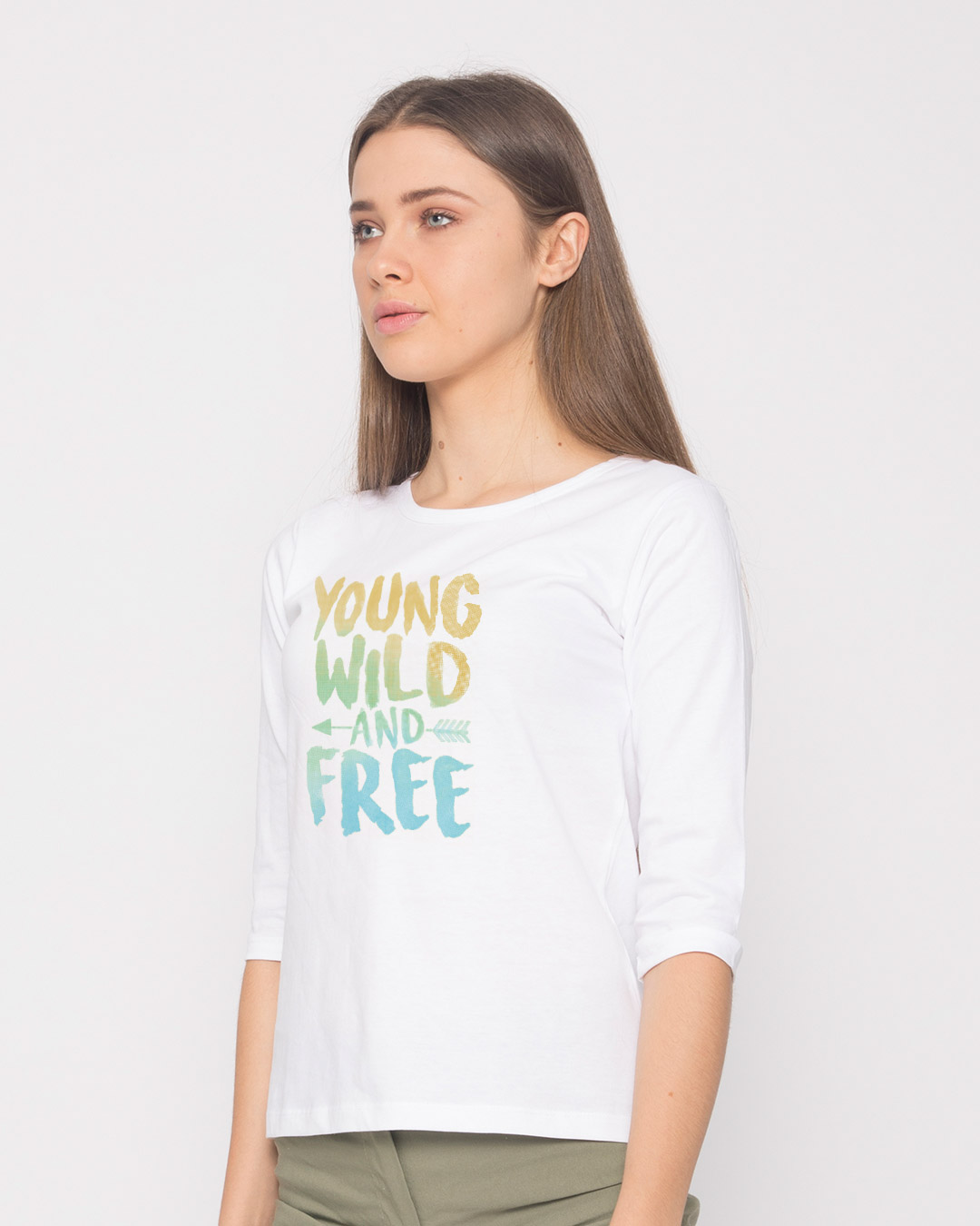 Shop Young Wild Free Colorful Round Neck 3/4th Sleeve T-Shirt-Back