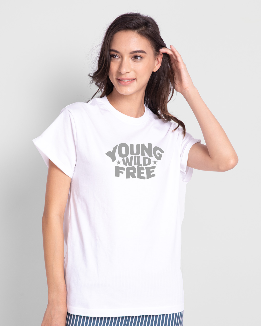 Shop Young & Wild Printed Boyfriend T-Shirt White-Back