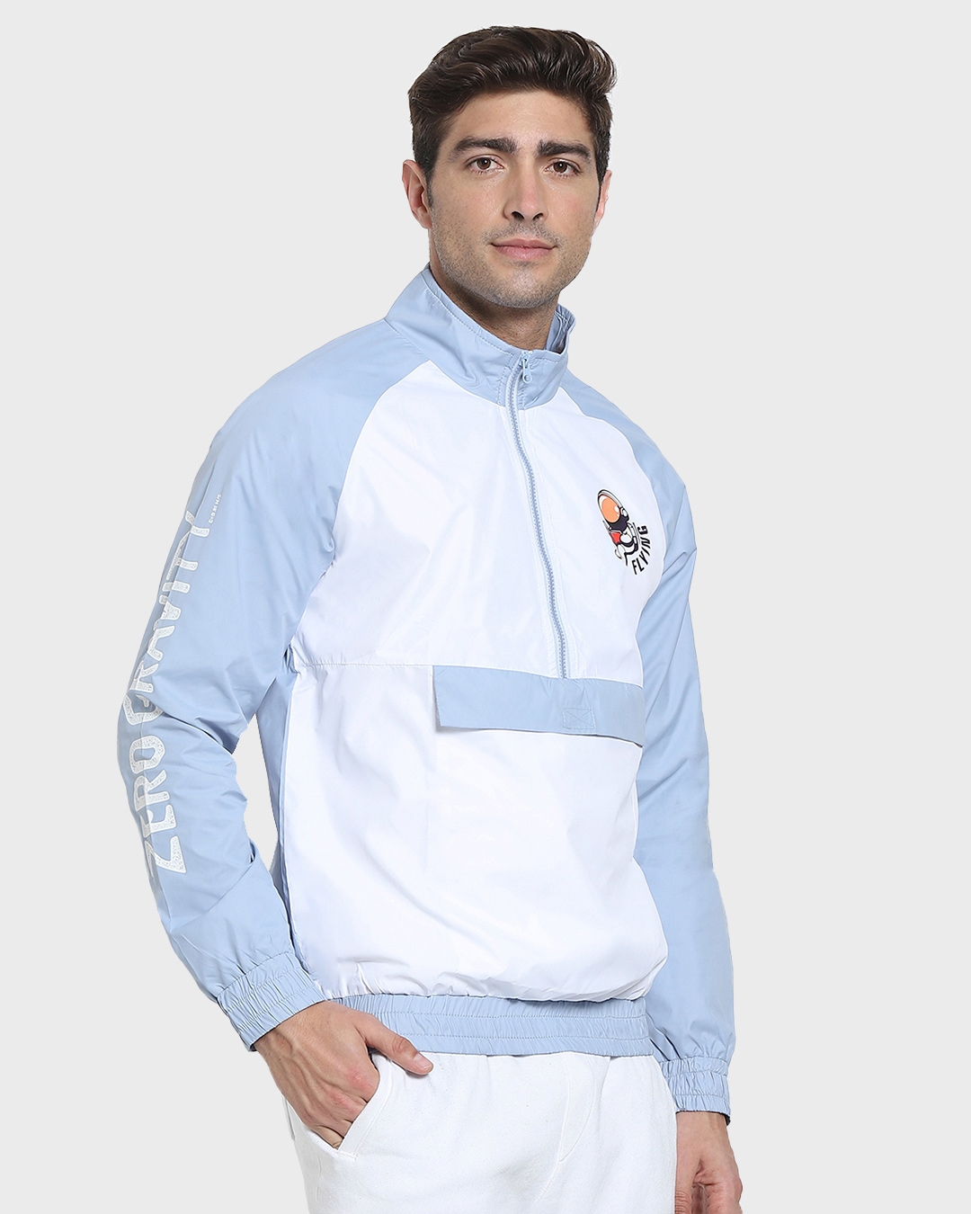 Shop Men's Blue & White Zero Gravity Color Block Windcheater Jacket-Back