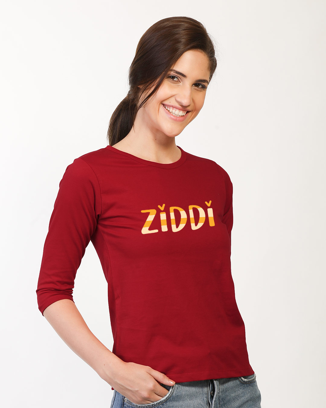 Shop Ziddi Round Neck 3/4th Sleeve T-Shirt-Back