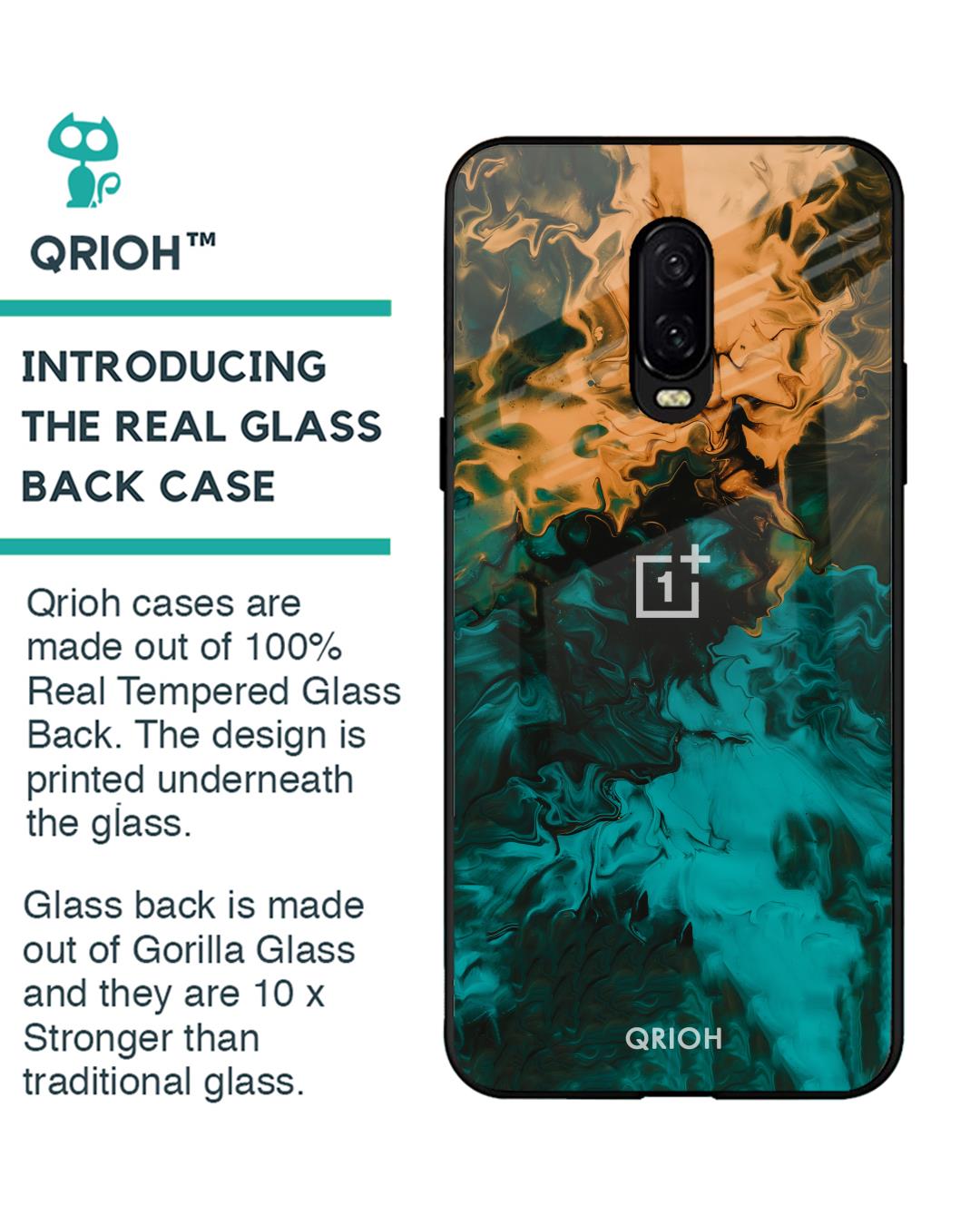 Shop Zig-Zag Printed Premium Glass Cover For OnePlus 6T (Impact Resistant, Matte Finish)-Back