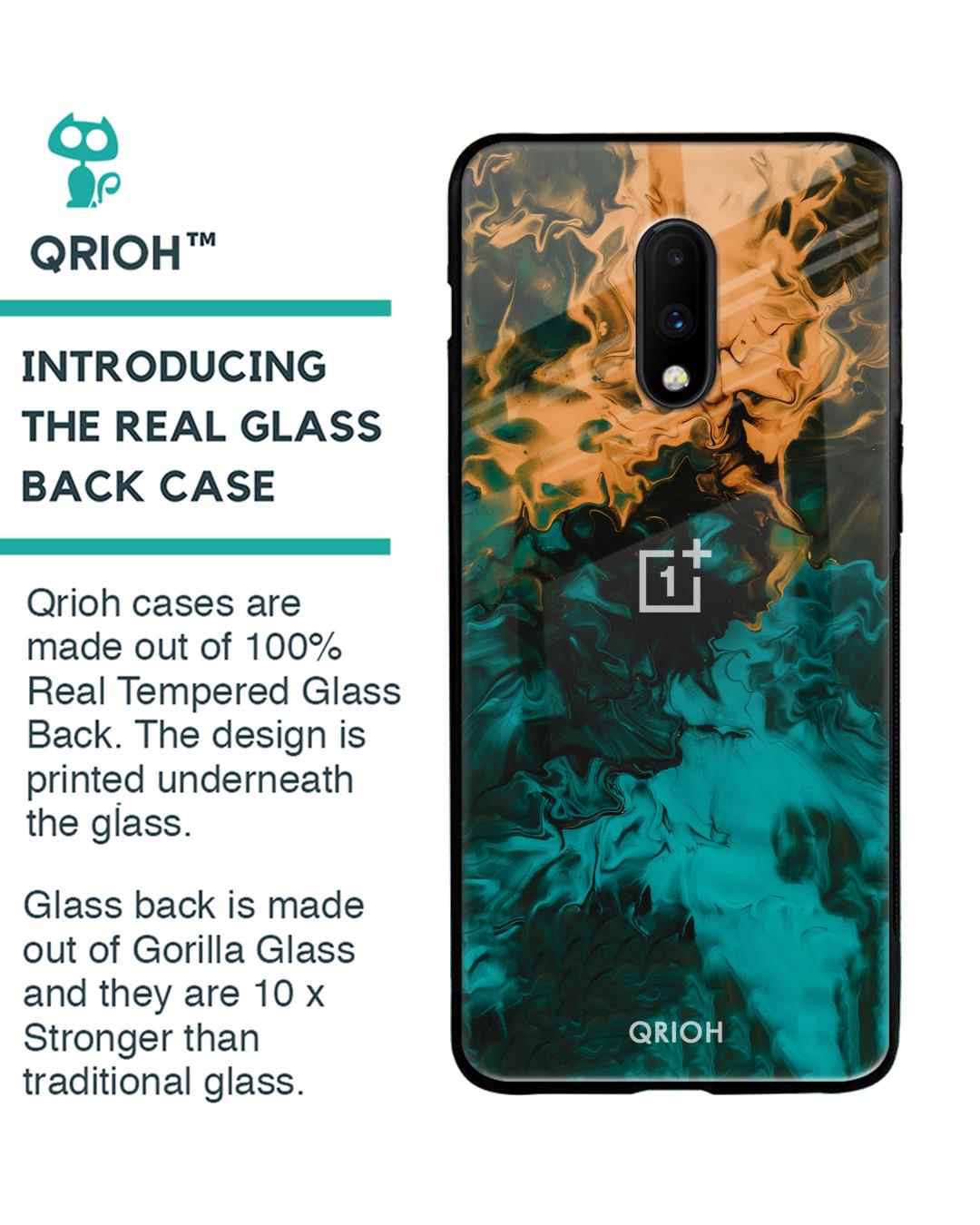 Shop Zig-Zag Printed Premium Glass Cover For OnePlus 7 (Impact Resistant, Matte Finish)-Back