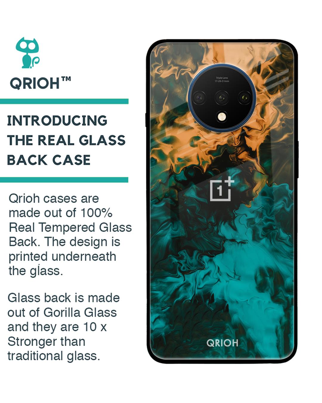 Shop Zig-Zag Printed Premium Glass Cover For OnePlus 7T (Impact Resistant, Matte Finish)-Back