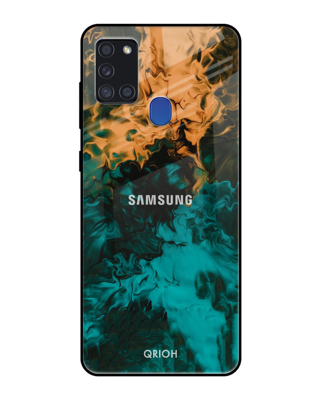 Shop Zig-Zag Printed Premium Glass Cover For Samsung Galaxy A21s(Impact Resistant, Matte Finish)-Back