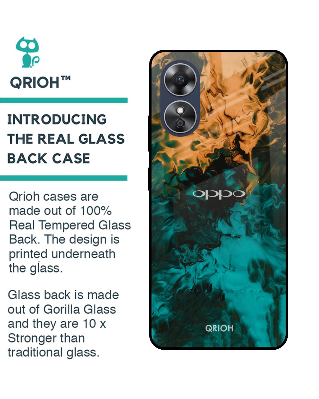 Shop Zig-Zag Watercolor Printed Premium Glass Case for OPPO A17 (Shock Proof,Scratch Resistant)-Back