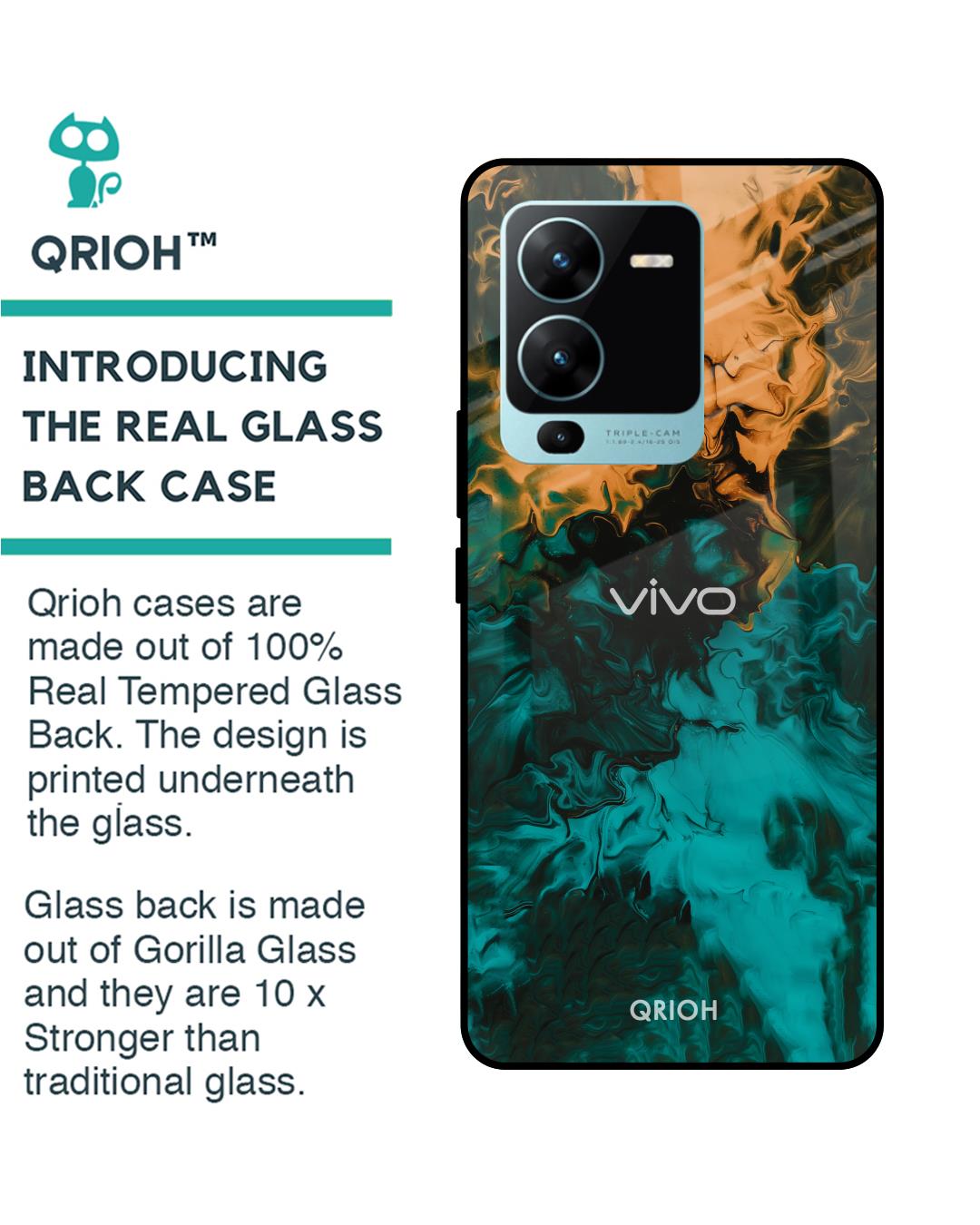 Shop Zig-Zag Watercolor Printed Premium Glass Case for Vivo V25 Pro (Shock Proof,Scratch Resistant)-Back