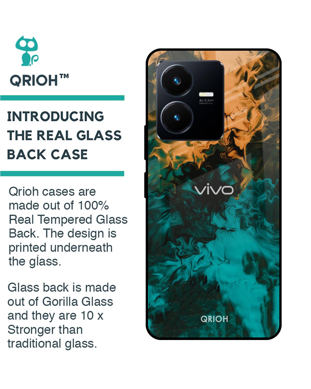 Shop Zig-Zag Watercolor Printed Premium Glass Case for Vivo Y22 (Shock Proof,Scratch Resistant)-Back