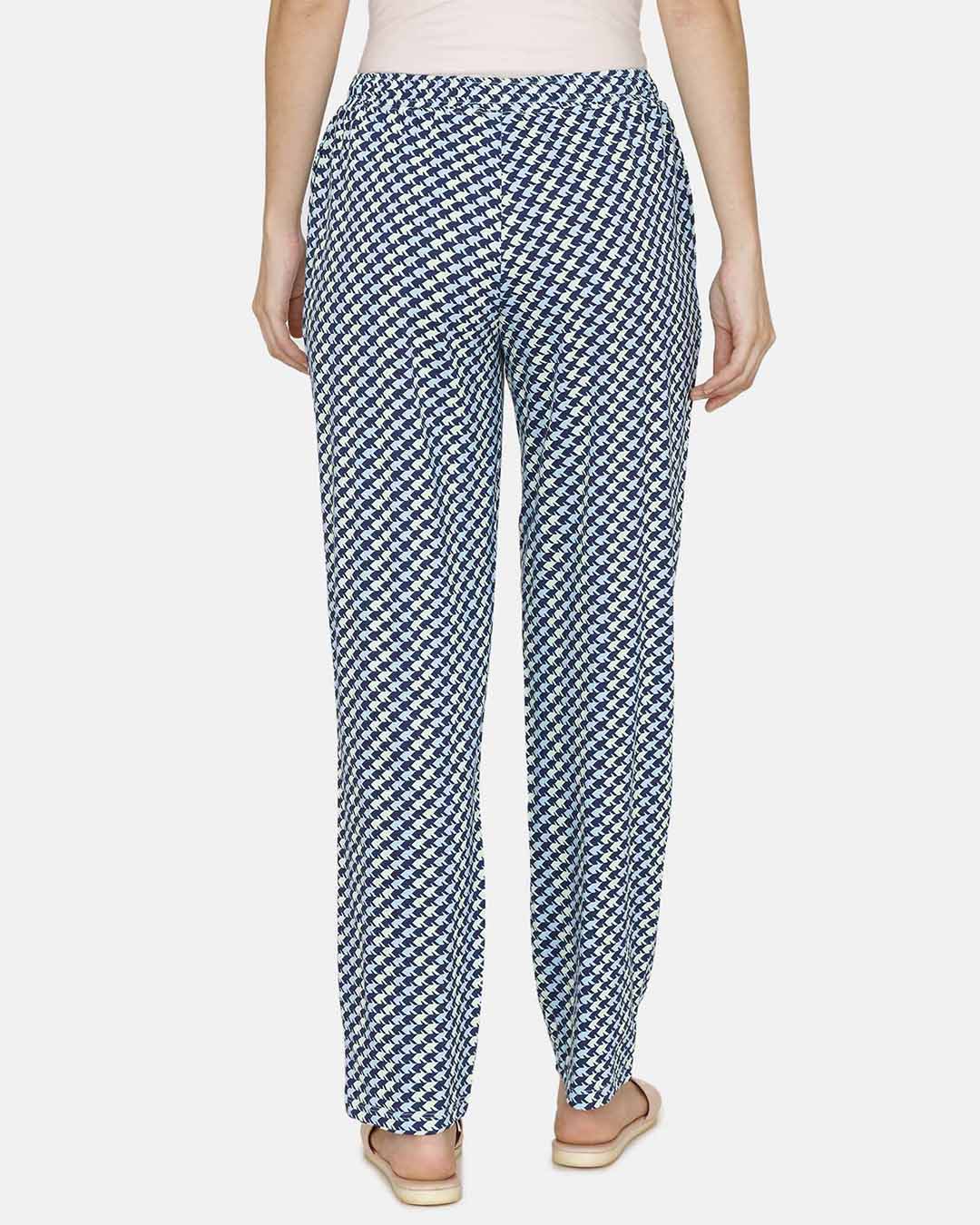 Shop Women's Medieval Blue Jigsaw Jungle Knit Cotton Pyjamas-Back