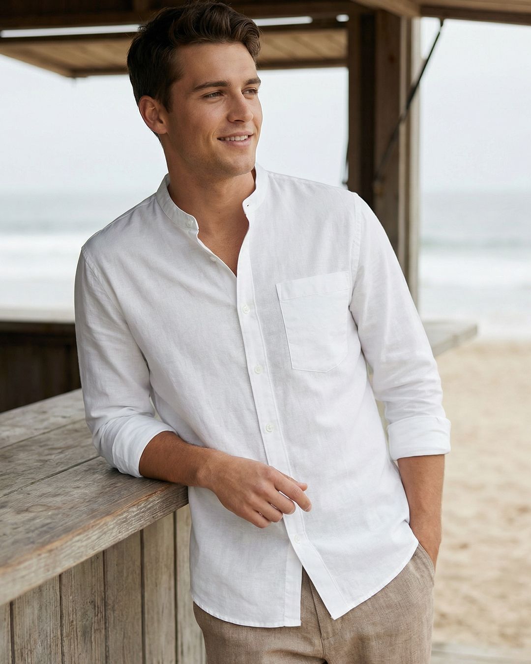 men styling white shirt  with cream pants